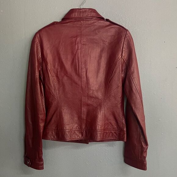 Boston Proper Women's Burgundy 100% Genuine Leather Moto Jacket size 2 #719 - Picture 9 of 14